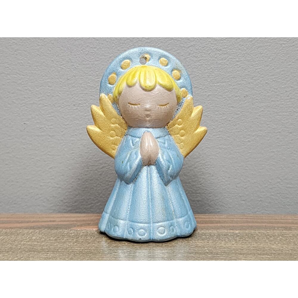 Studio Pottery Chalkware Staggered Praying Angles Pearl Paint Finish Figurine